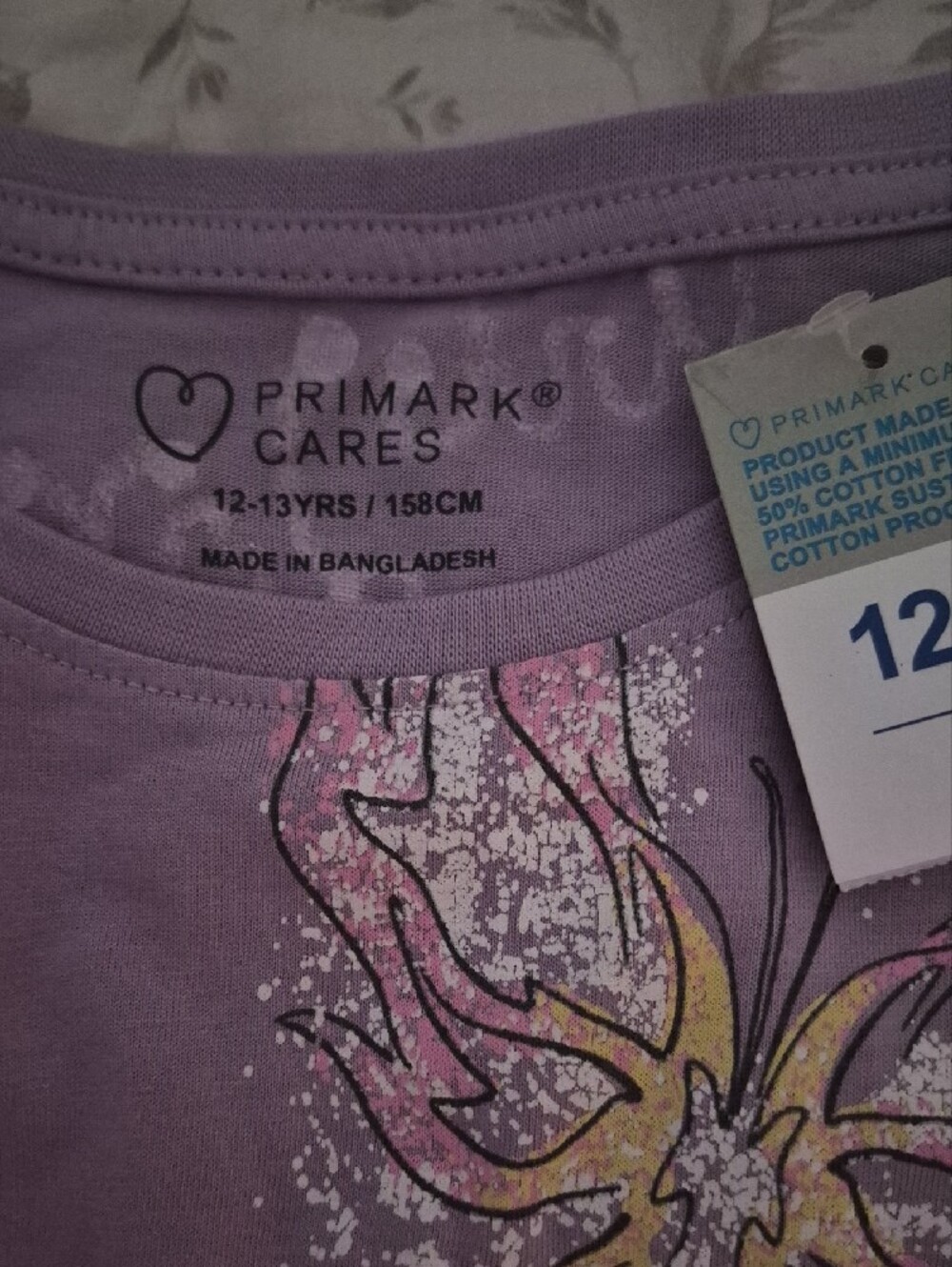 NWT- Primark Care Long Sleeve Top. Lilac Butterfly and Floral Graphic Tee - Picture 2 of 4